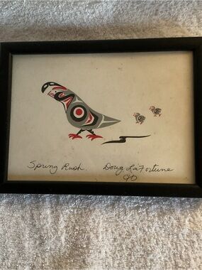 Framed Indigenous Style Bird Print in Black, Gray & Red